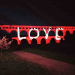 Love lighting display on the Pont du Gard